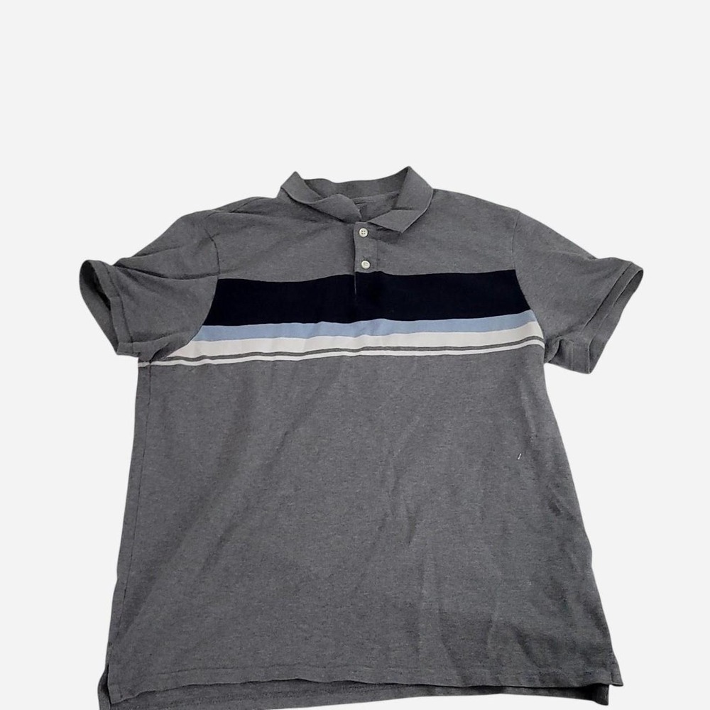 Old Navy grey polo shirt with blue and white stripes Size L
